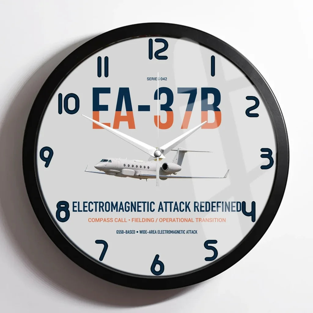 EA-37B Compass Call design on light gray framed wall clock