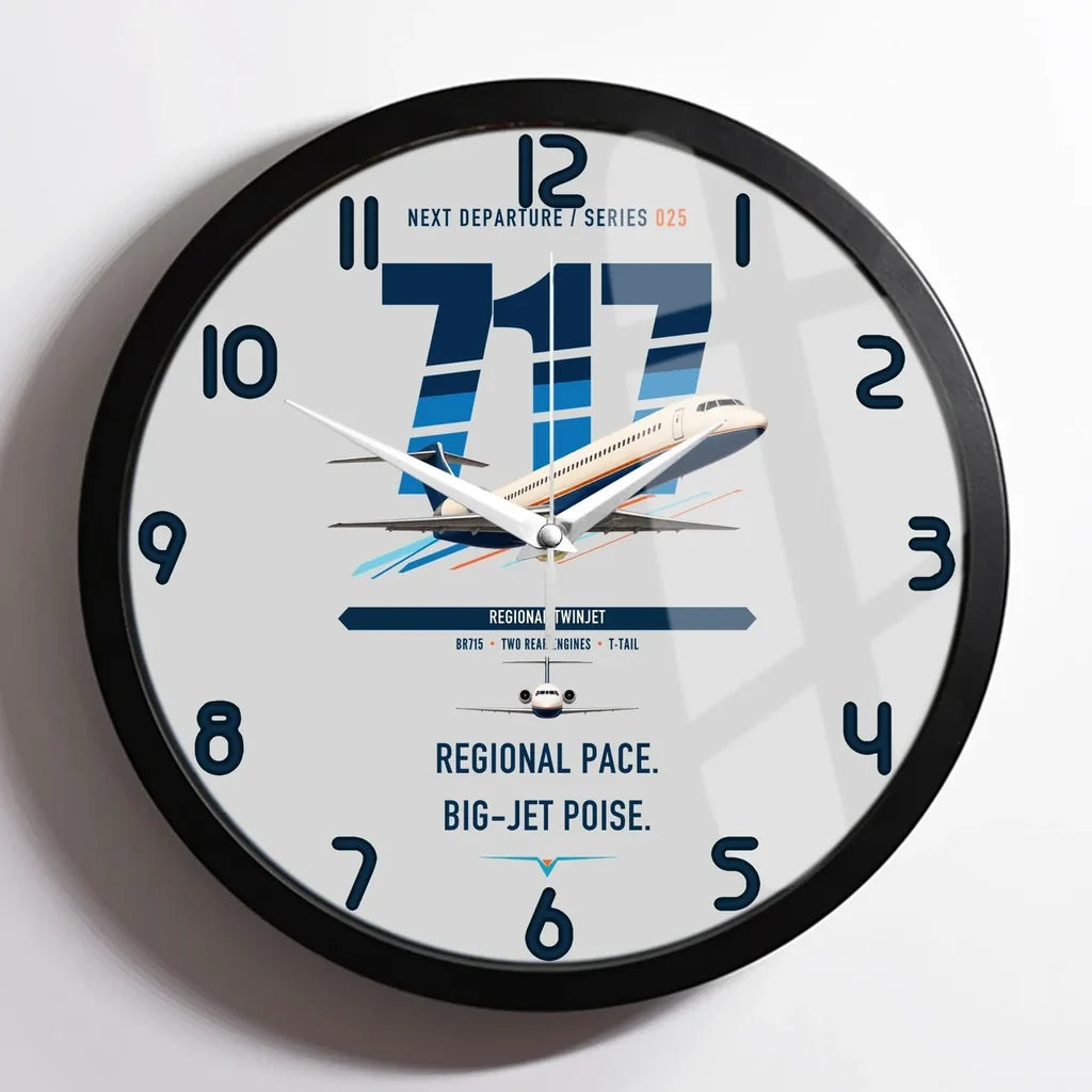 Boeing 717-200 design on light gray framed wall clock