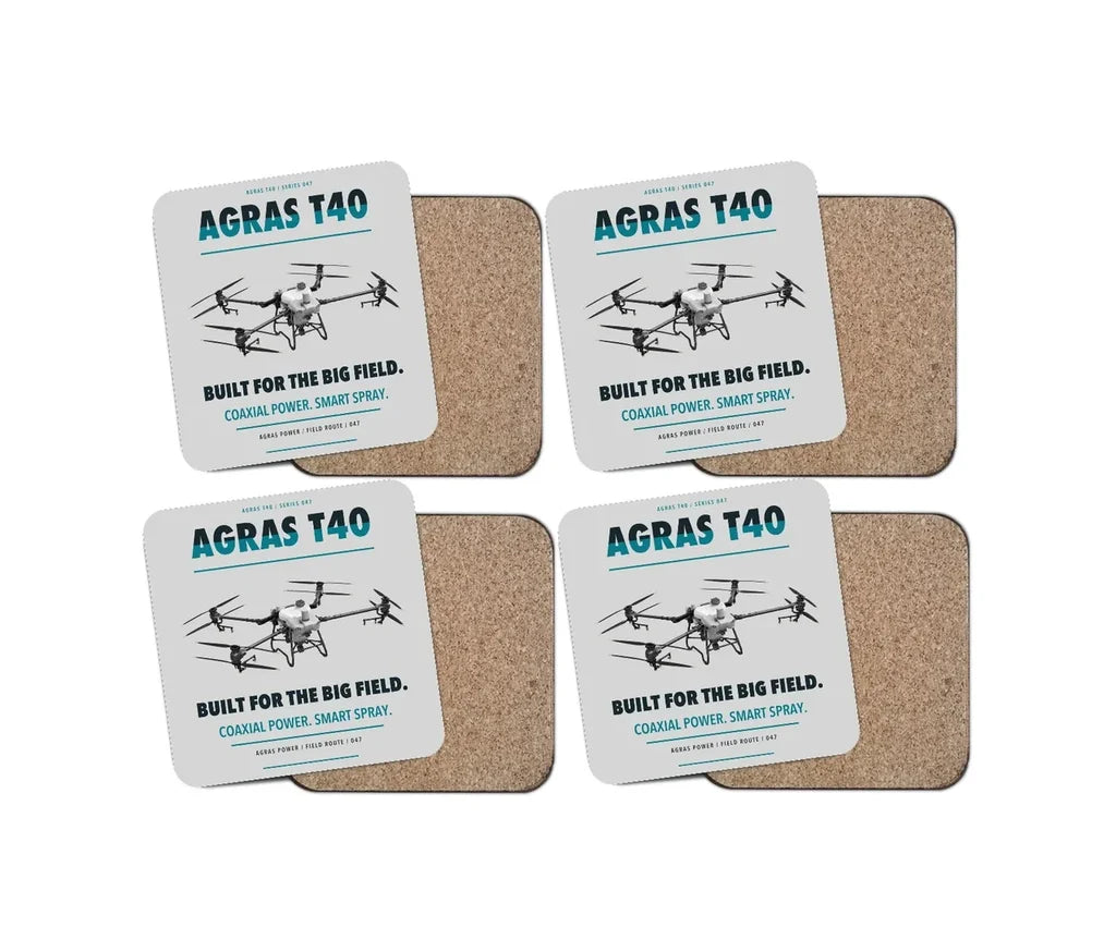 DJI Agras T40 design on light gray 4 pieces set coaster