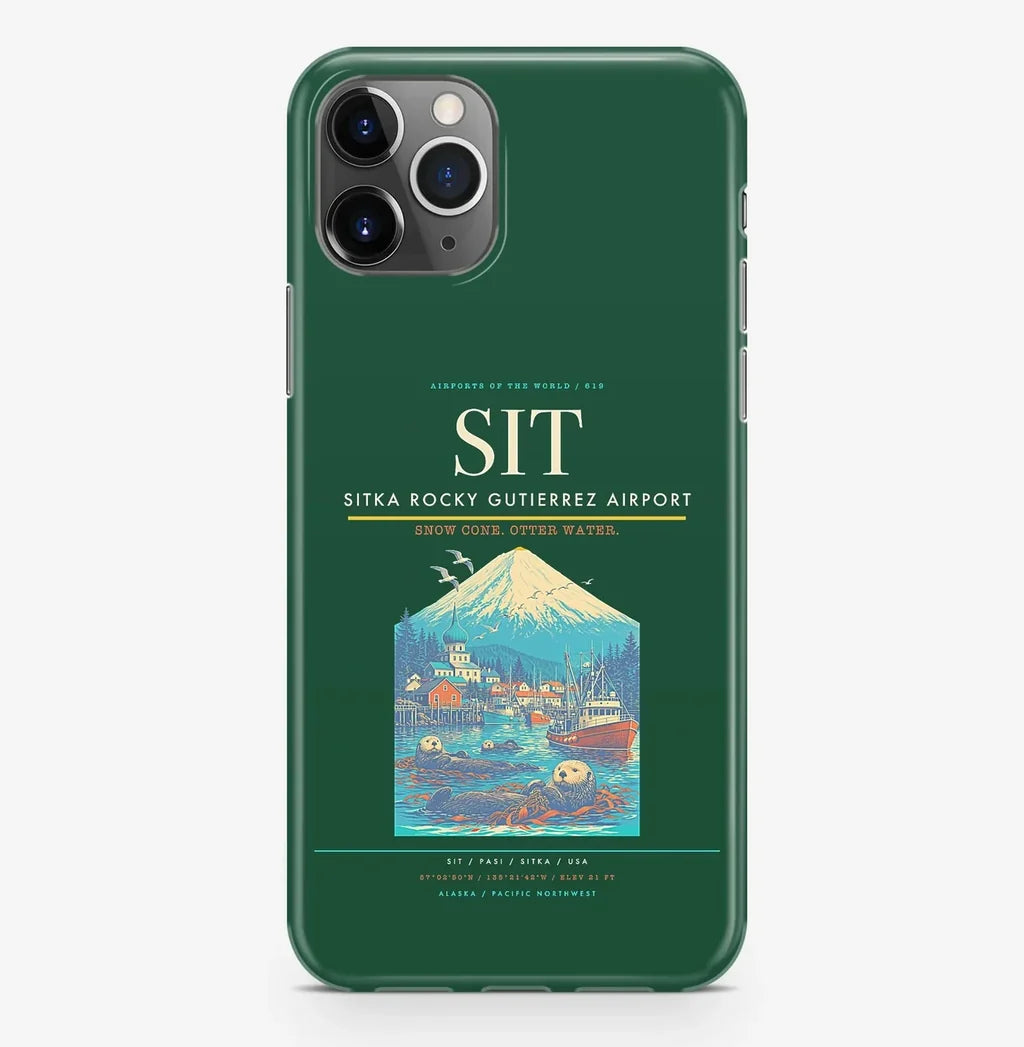Sitka Airport (SIT) design on dark green iPhone 16 Pro MagSafe case