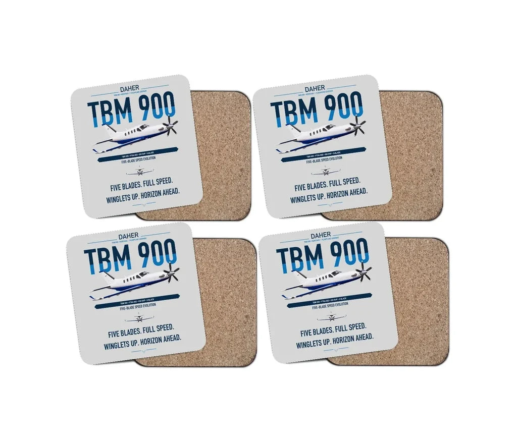 Daher TBM 900 design on light gray 4 pieces set coaster