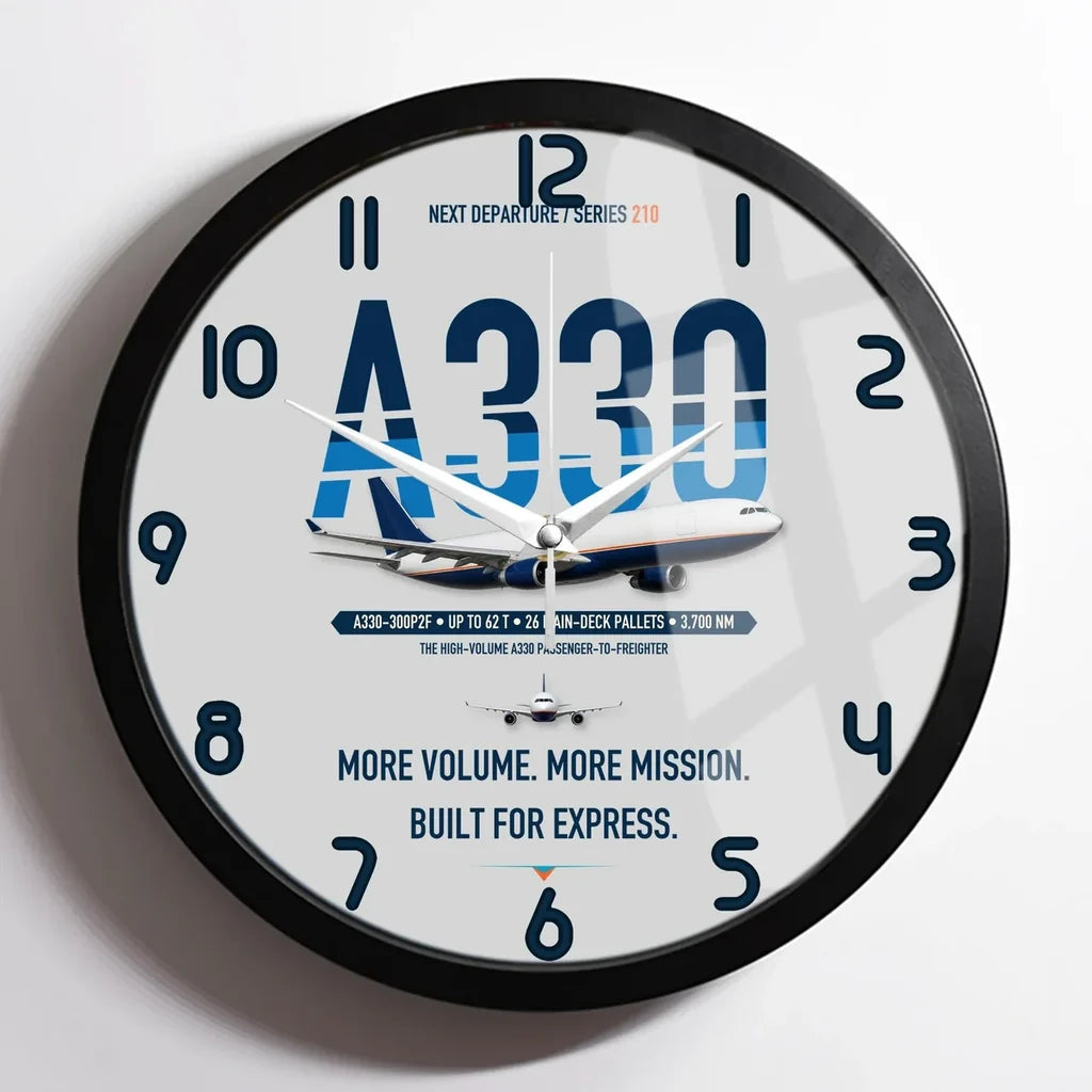 Airbus A330-300P2F design on light gray framed wall clock
