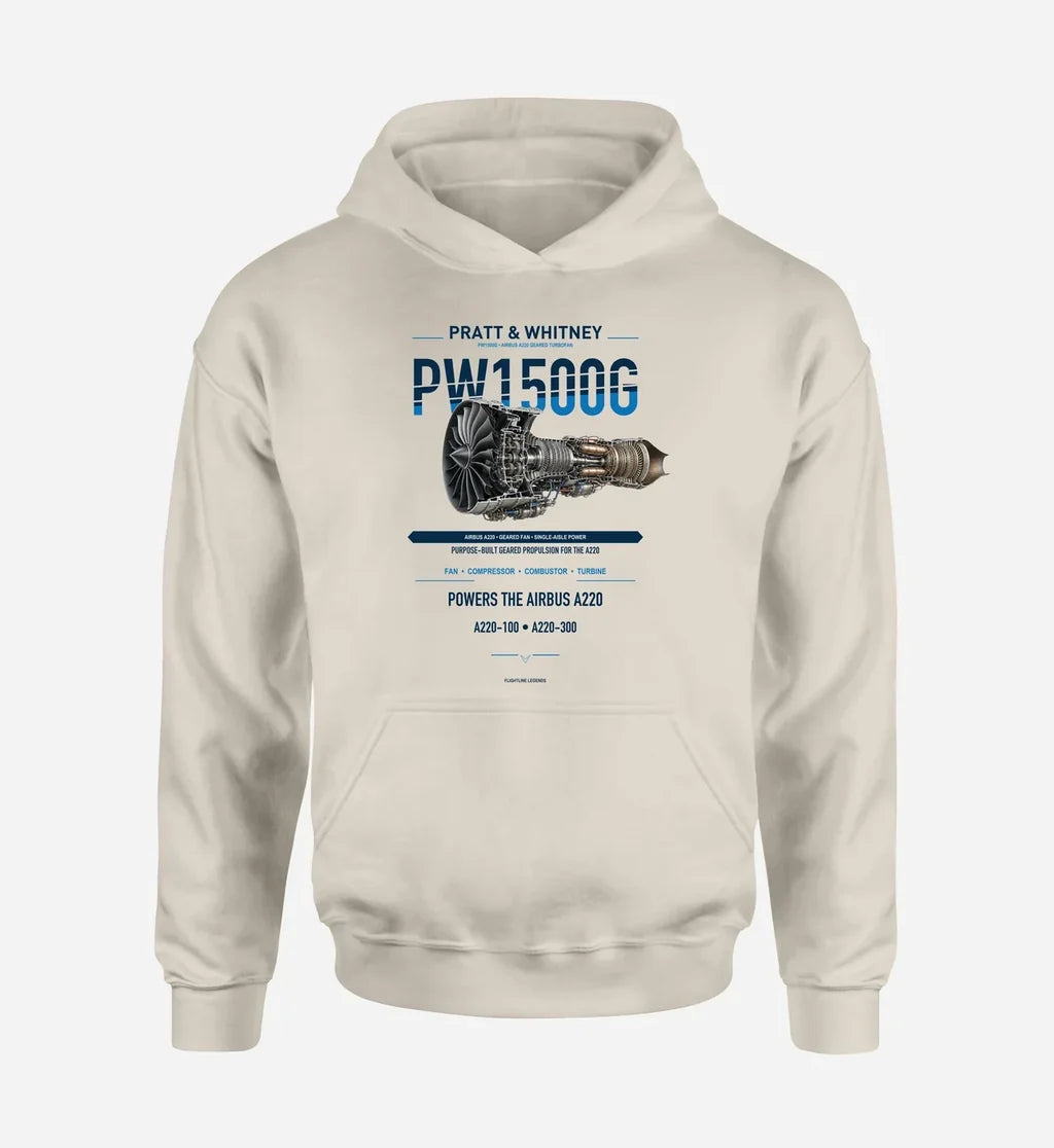 PW1500G design on khaki hoodie single side