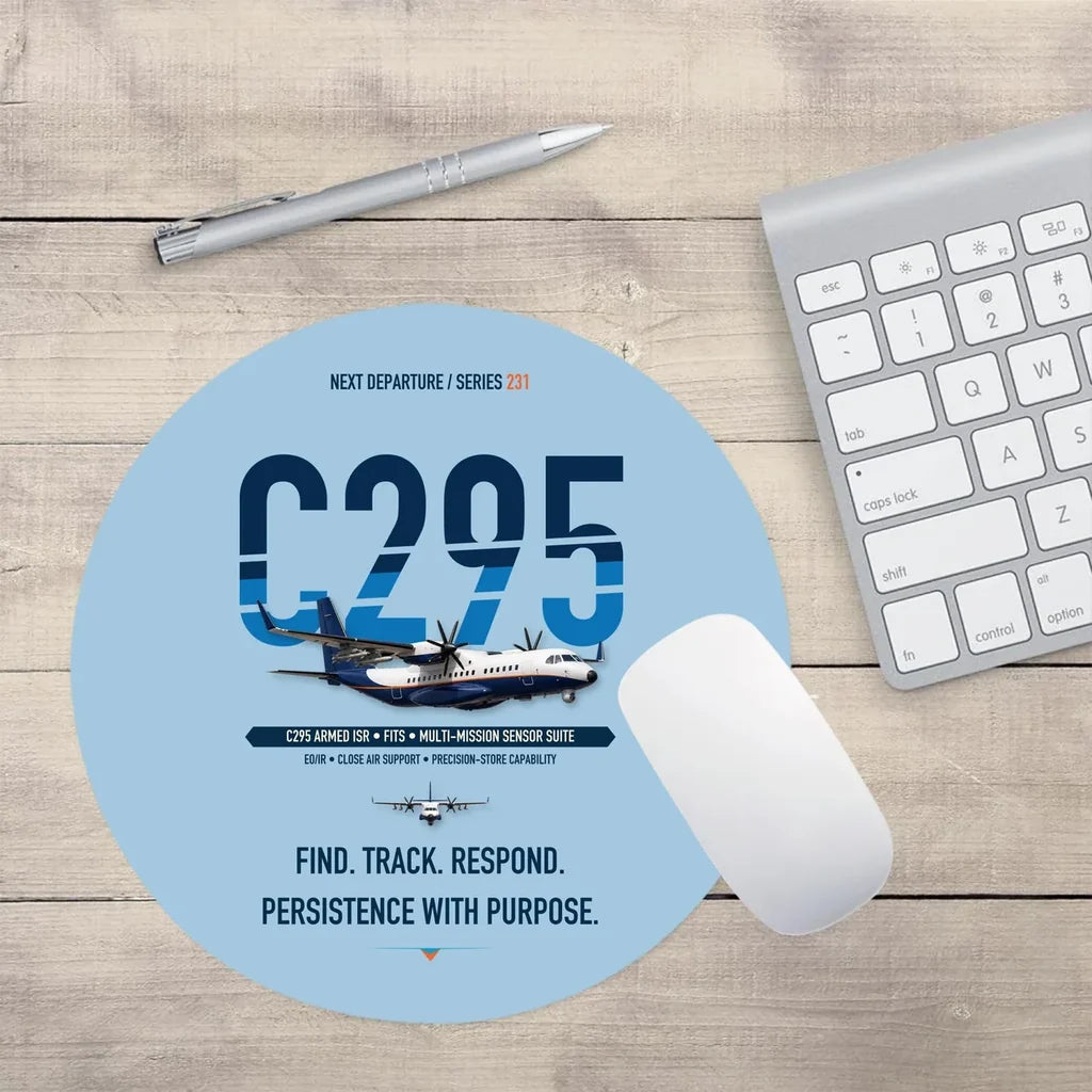Airbus C295 Armed ISR design on light blue round mouse pad