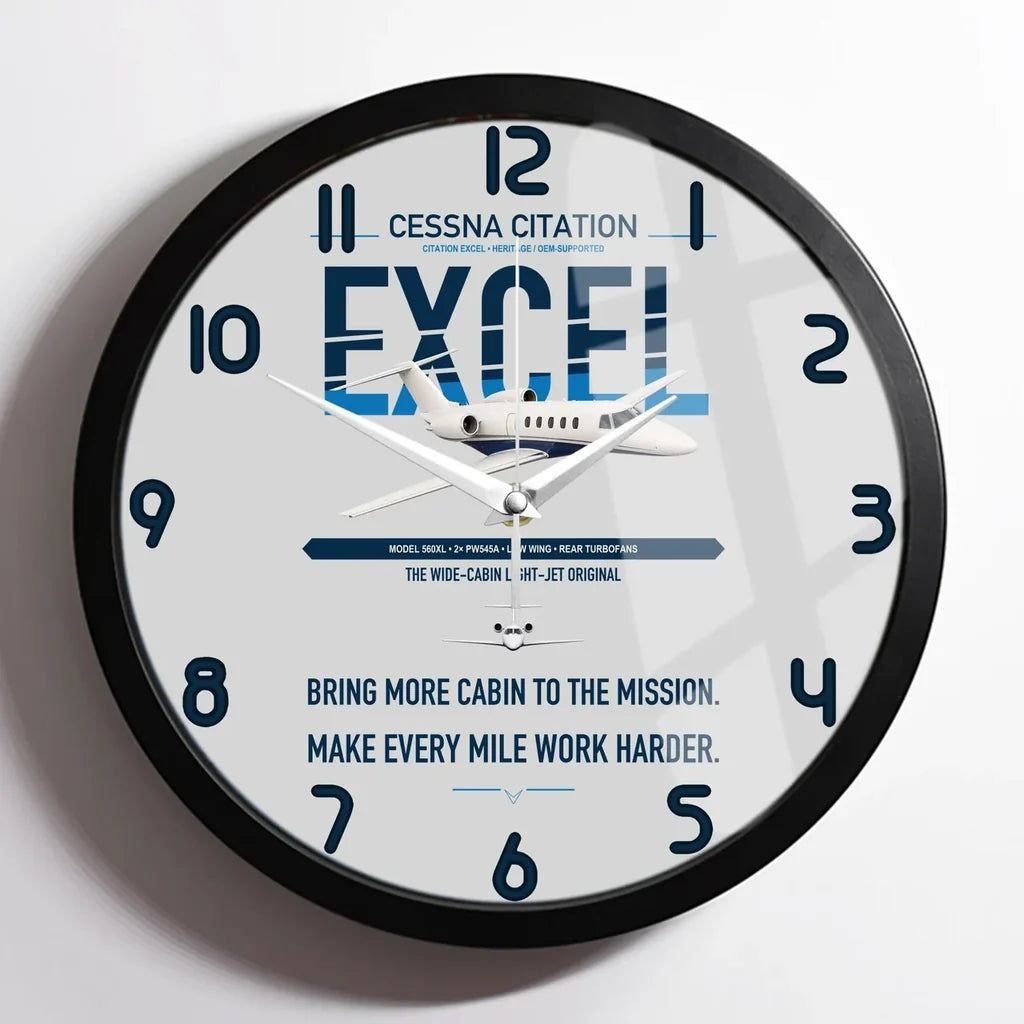 Cessna Citation Excel design on light gray framed wall clock