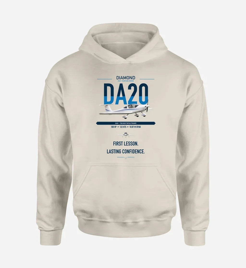 Diamond DA20 design on khaki double-side hoodie, single-side print