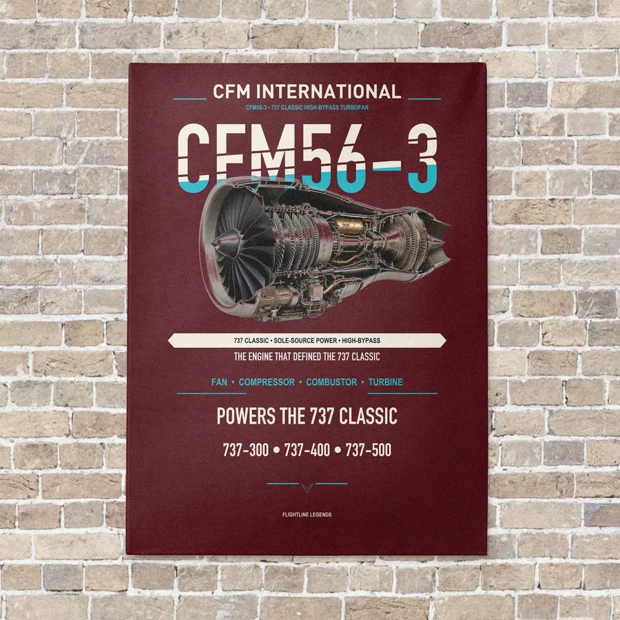 CFM56-3 vertical canvas print - no frame - dark red background