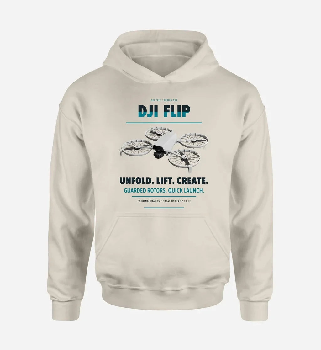 DJI Flip design on khaki hoodie single side