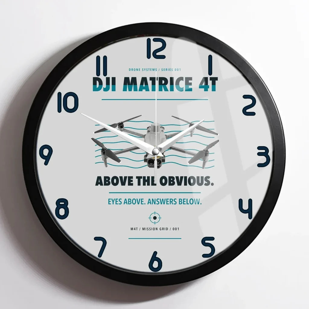 DJI Matrice 4T design on light gray framed wall clock