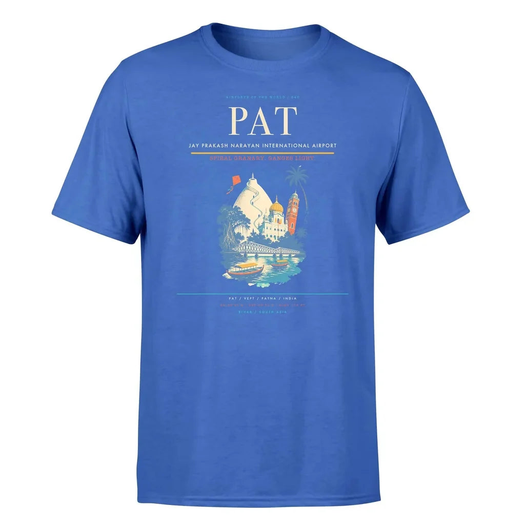 Jay Prakash Narayan International Airport (PAT) T-Shirt single-side front print in Blue | jay-prakash-narayan-international-airport-pat-double-side-t-shirt