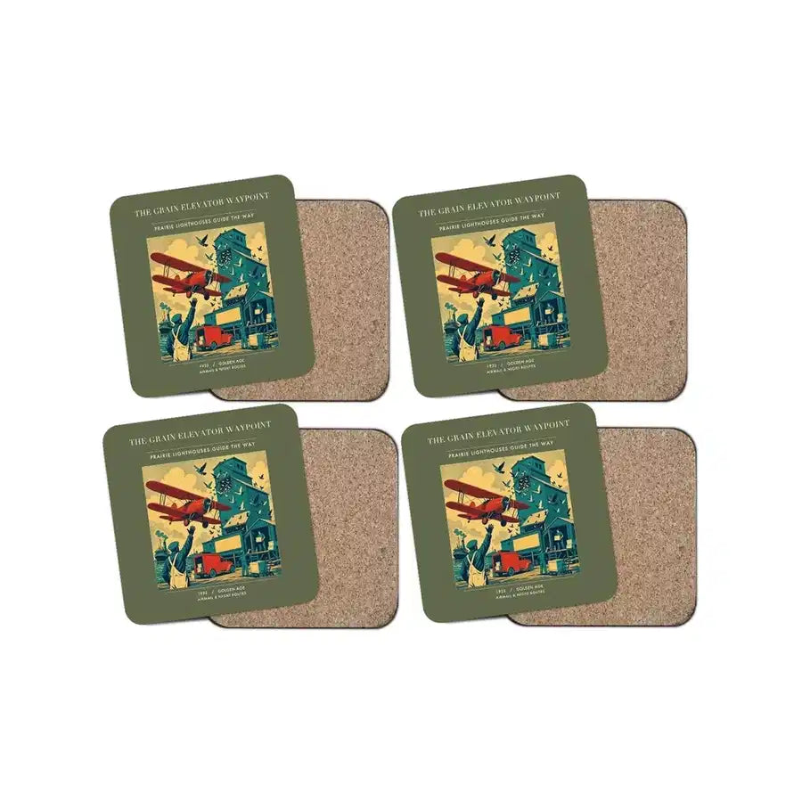 The Grain Elevator Waypoint - Designed Coasters design on green army 4-pieces-set