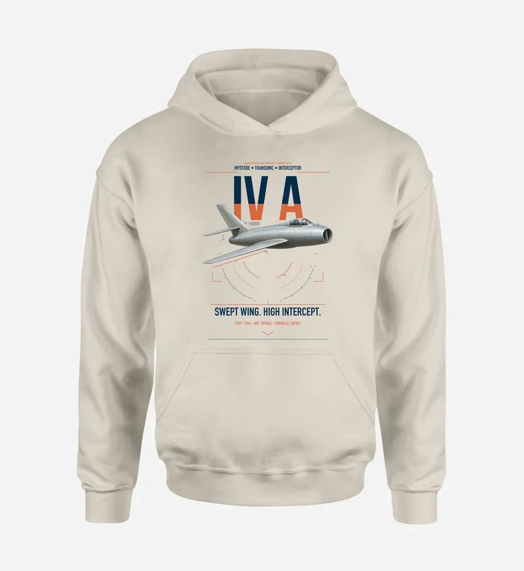 Dassault Mystère IV A design on khaki double-side hoodie, single-side print