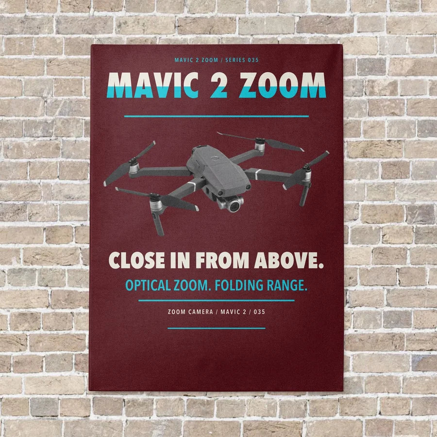 DJI Mavic 2 Zoom vertical canvas print - no frame - dark red background