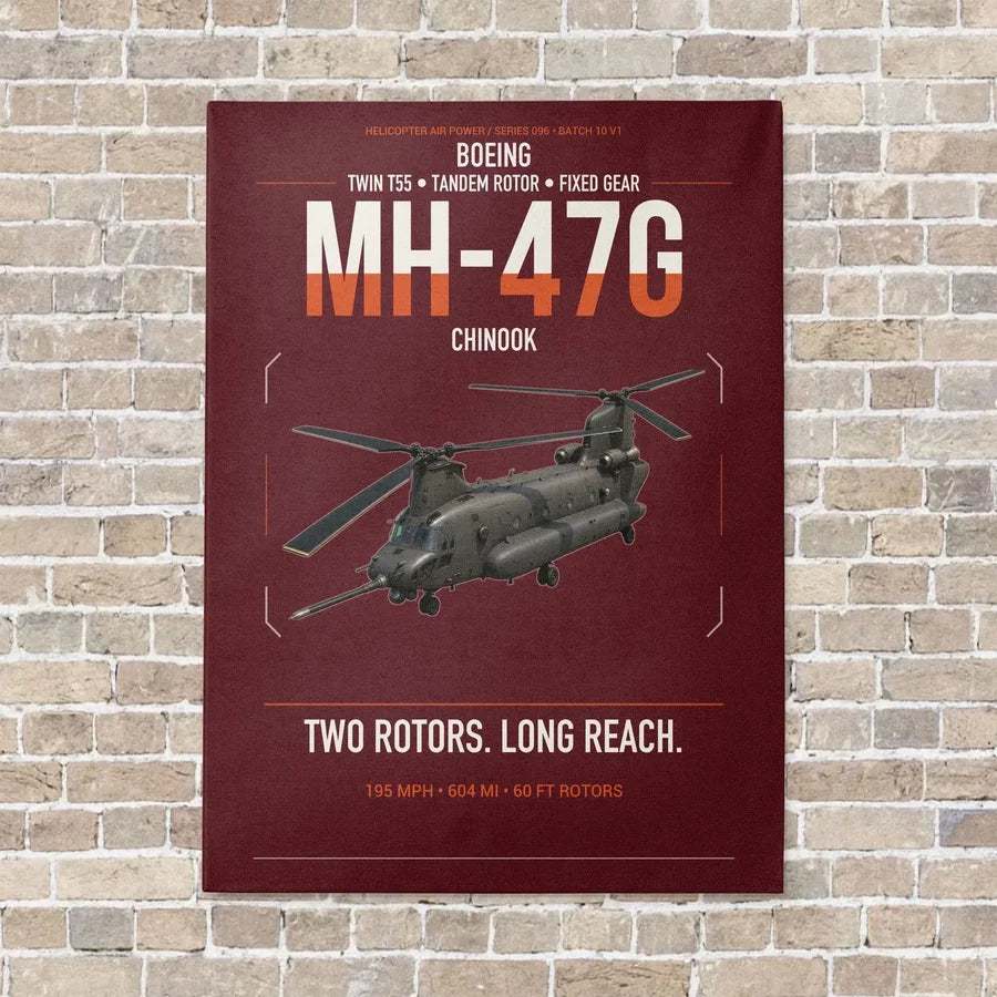 Boeing MH-47G Chinook vertical canvas print - no frame - dark red background