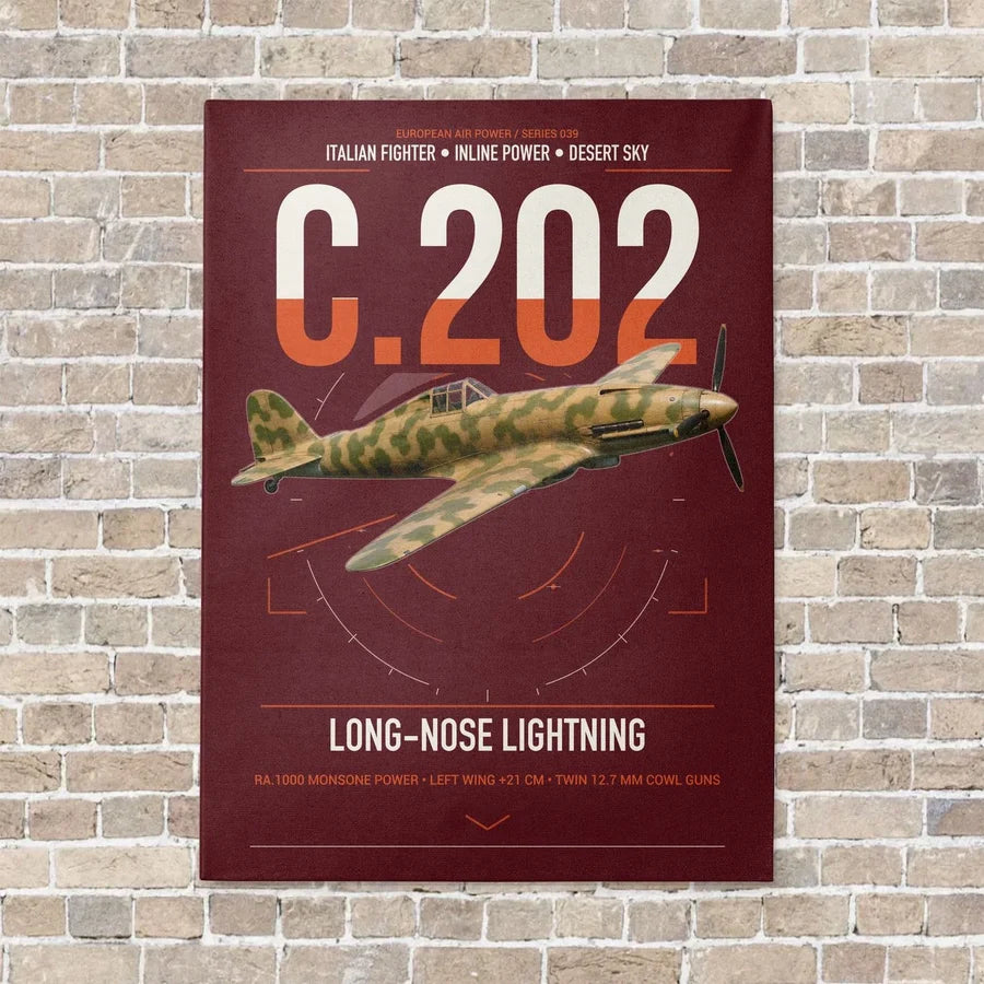 Macchi C.202 Folgore vertical canvas print - no frame - dark red background