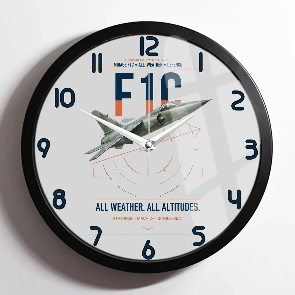 Dassault Mirage F1C design on light gray framed wall clock