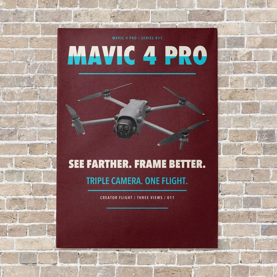 DJI Mavic 4 Pro vertical canvas print - no frame - dark red background