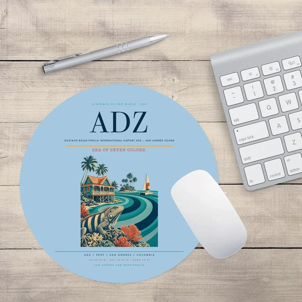 Gustavo Rojas Pinilla International Airport (ADZ) design on light blue round mouse pad