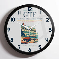 Thumbnail for Great Falls International Airport (GTF) design on light gray framed wall clock