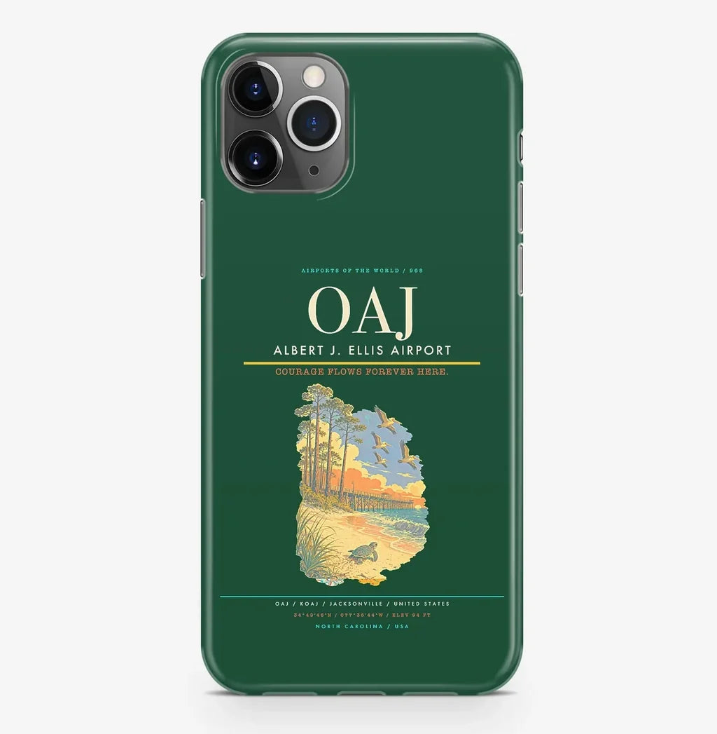 Jacksonville Airport (OAJ) design on dark green iPhone 16 Pro MagSafe case