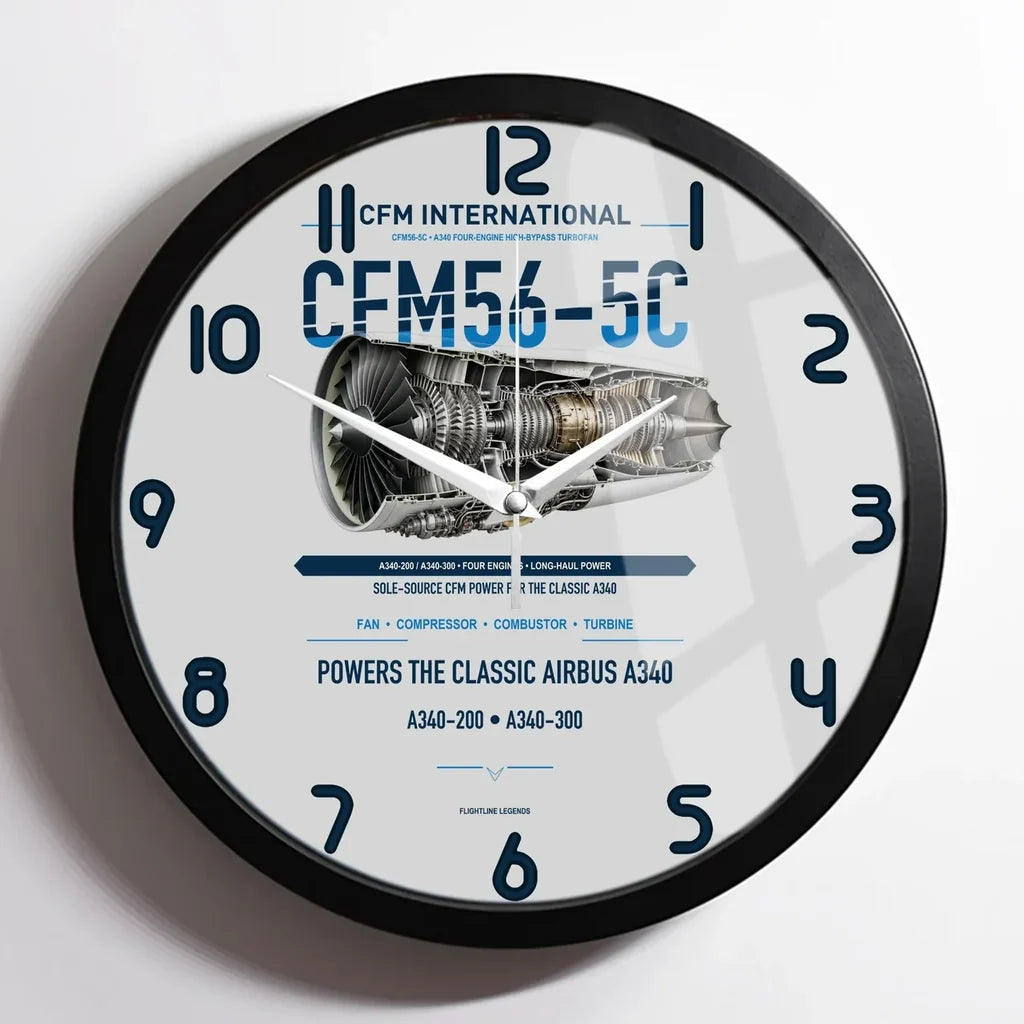 CFM56-5C design on light gray framed wall clock
