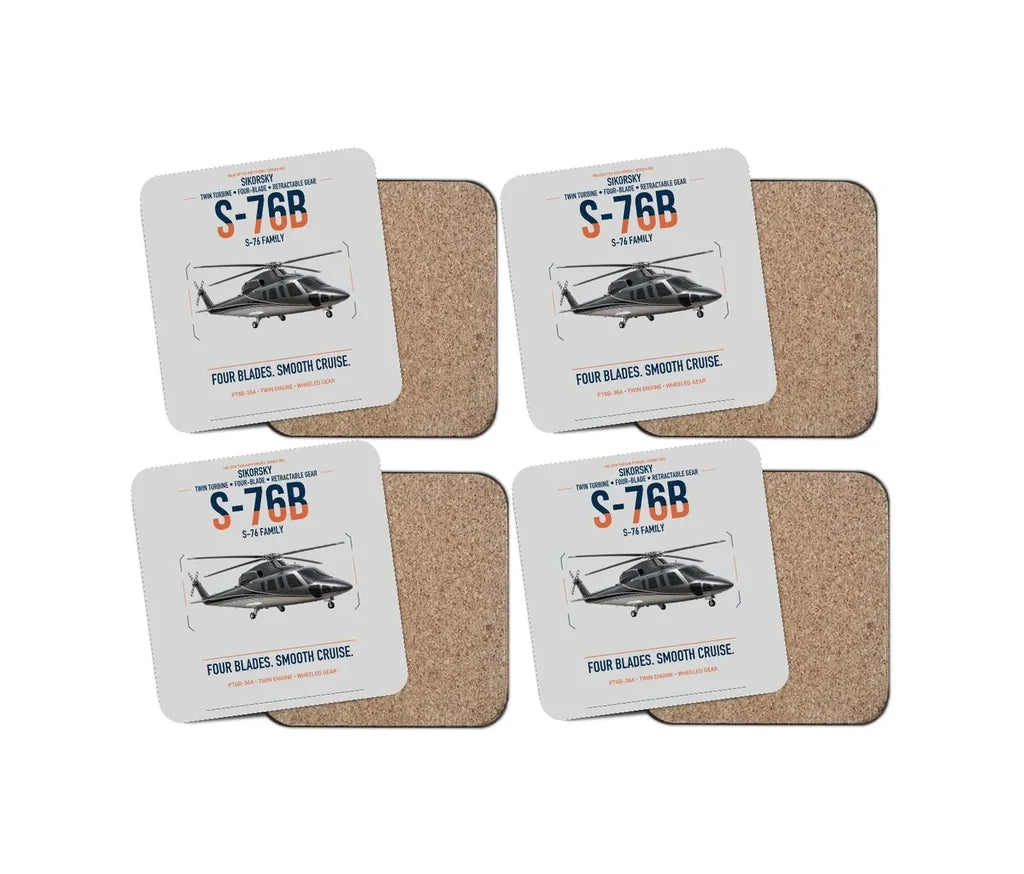Sikorsky S-76B design on light gray 4 pieces set coaster