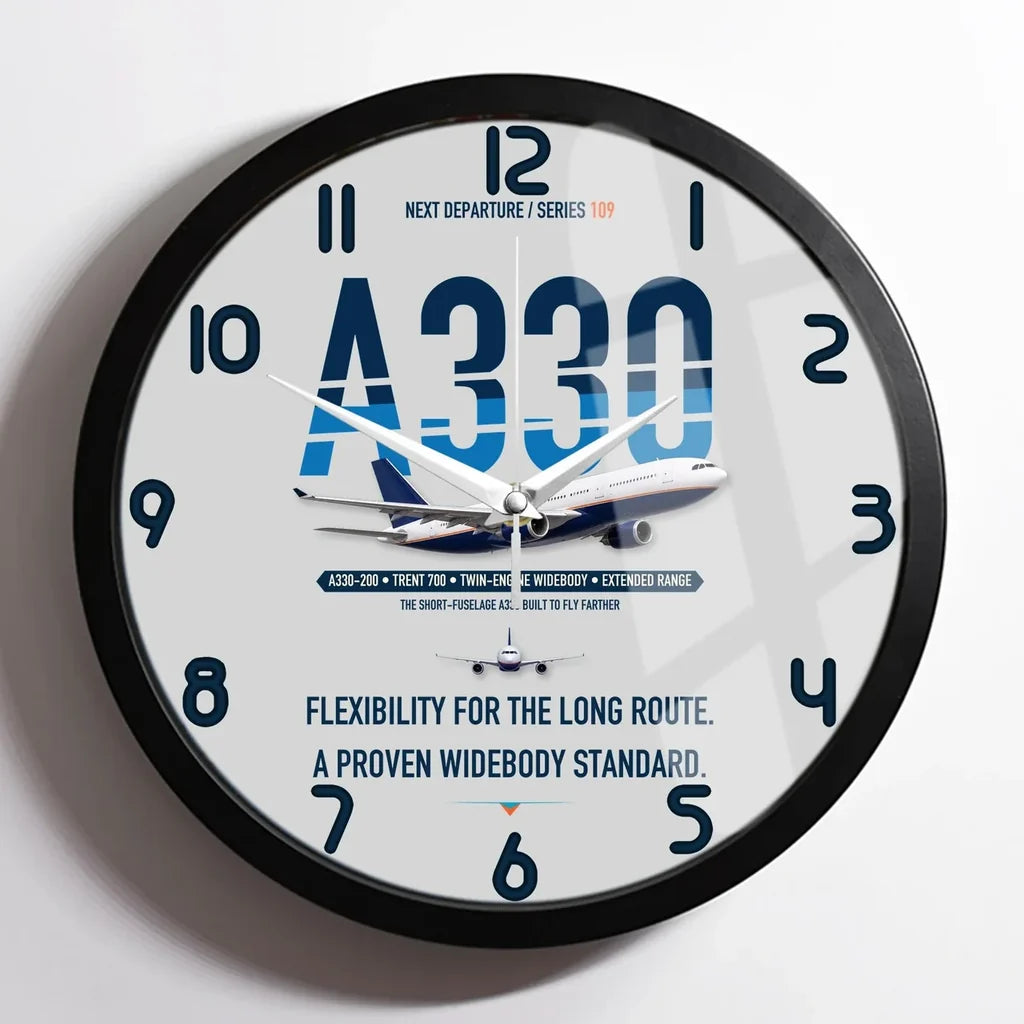Airbus A330-200 design on light gray framed wall clock