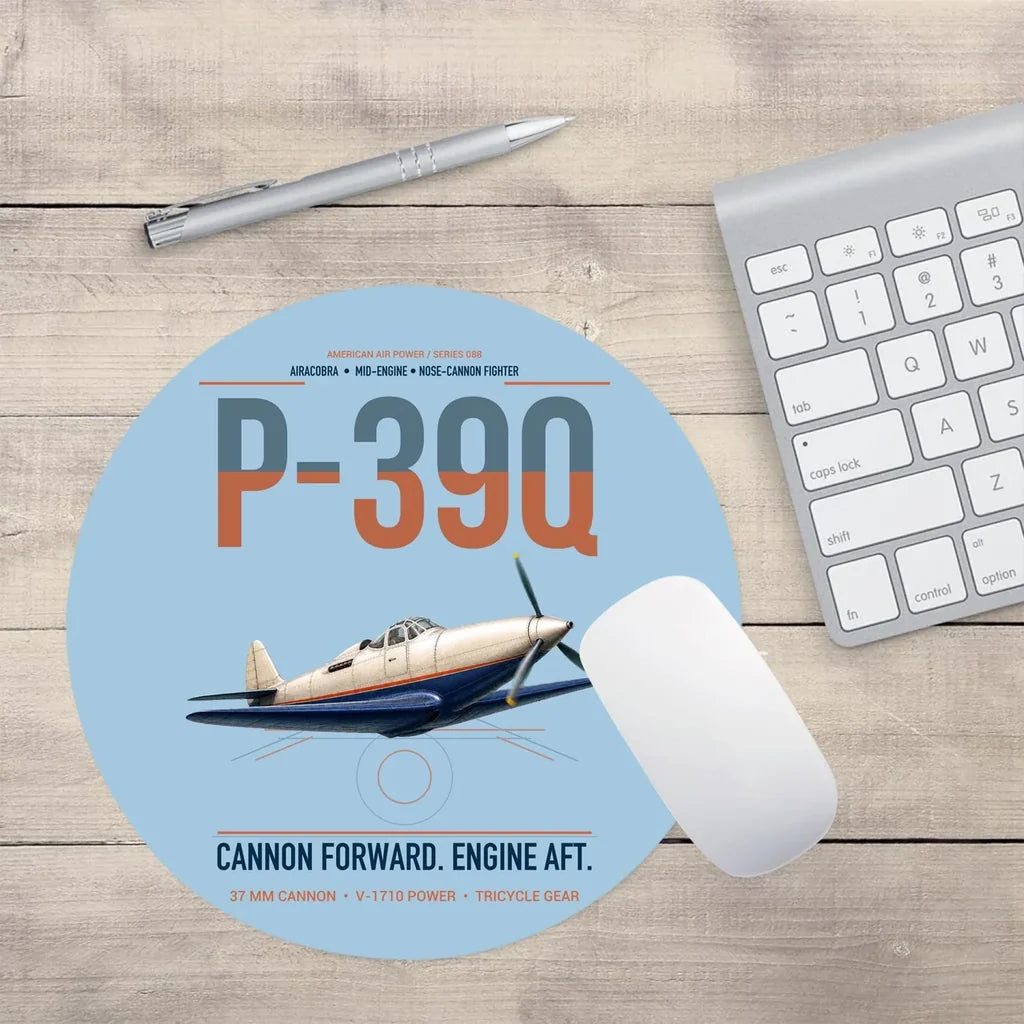 P-39Q Airacobra design on light blue round mouse pad