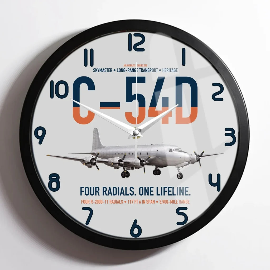 C-54D Skymaster design on light gray framed wall clock