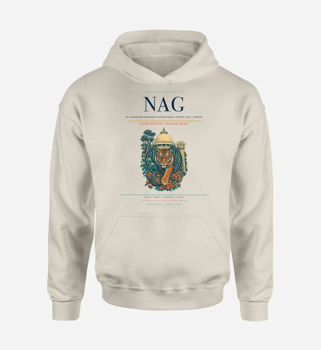 Dr. Babasaheb Ambedkar International Airport (NAG) design on khaki hoodie single-side print