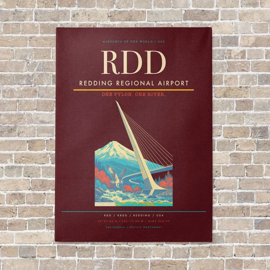 Redding Regional Airport RDD vertical canvas print - no frame - dark red background