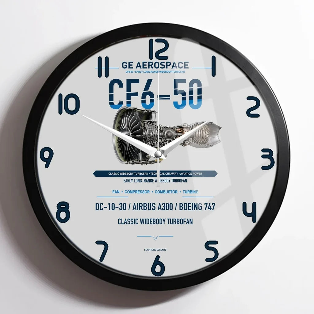 CF6-50 design on light gray framed wall clock