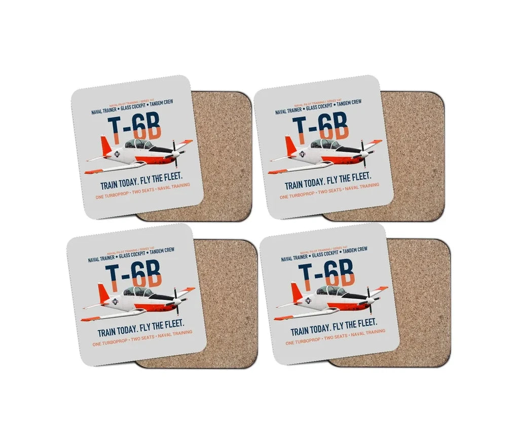 T-6B Texan II Naval Aviator Training design on light gray 4 pieces set coaster