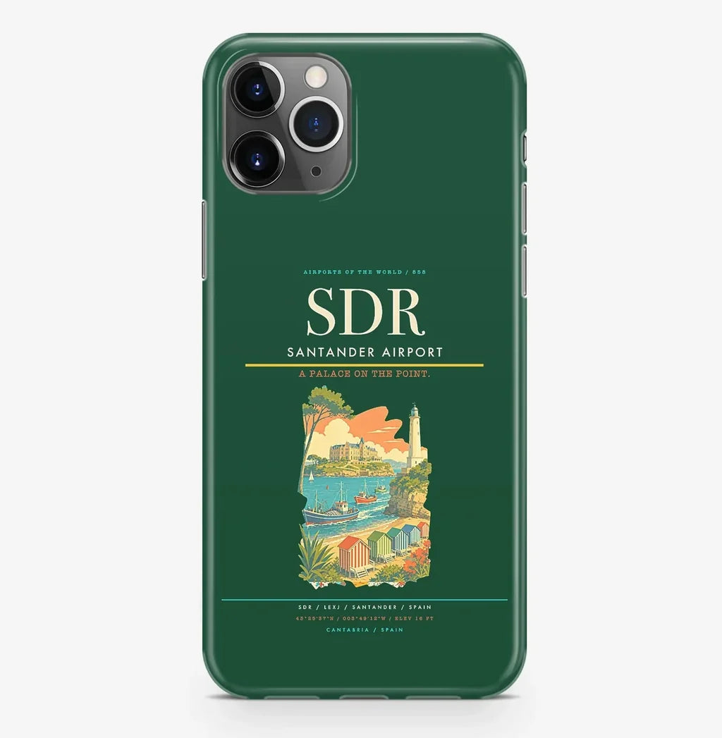 Santander Airport (SDR) design on dark green iPhone 16 Pro MagSafe case