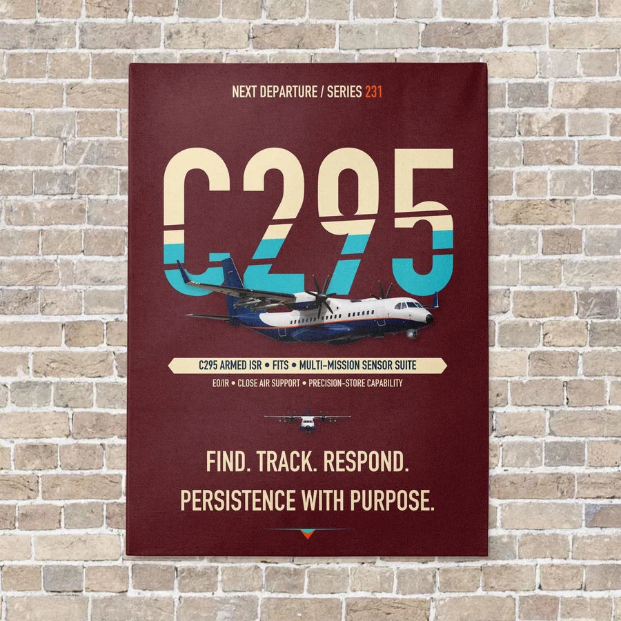 Airbus C295 Armed ISR vertical canvas print - no frame - dark red background
