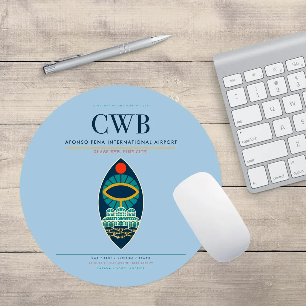 Afonso Pena International Airport (CWB) design on light blue round mouse pad