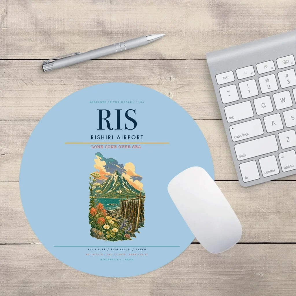 Rishiri Airport (RIS) design on light blue round mouse pad