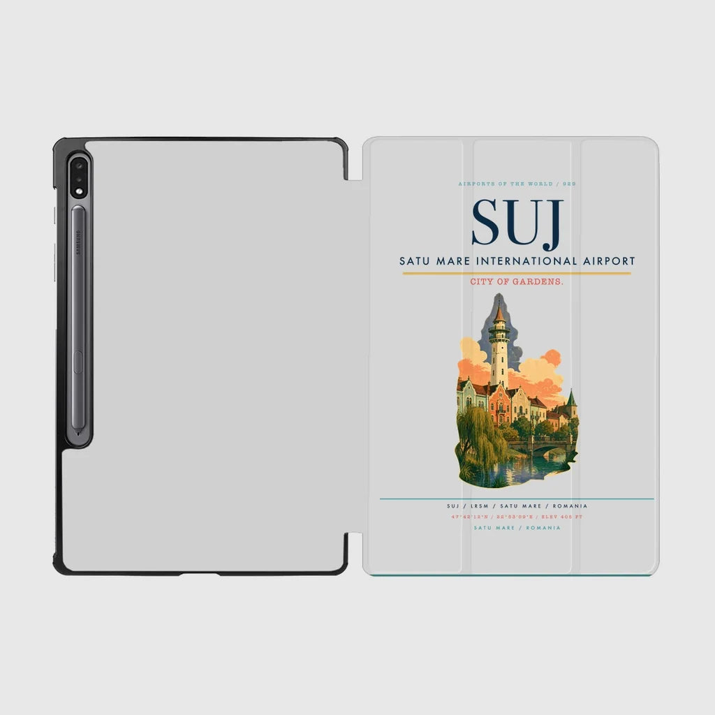 Satu Mare International Airport (SUJ) design on light gray samsung tablet tablet case