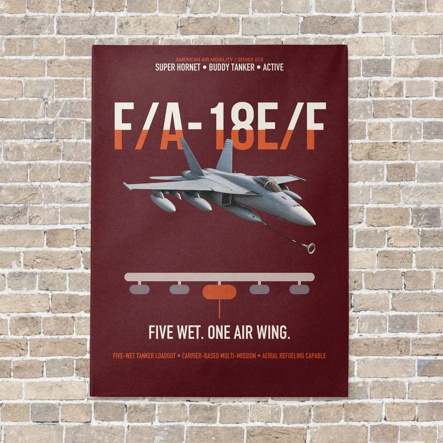 F A-18E F Buddy Tanker vertical canvas print - no frame - dark red background