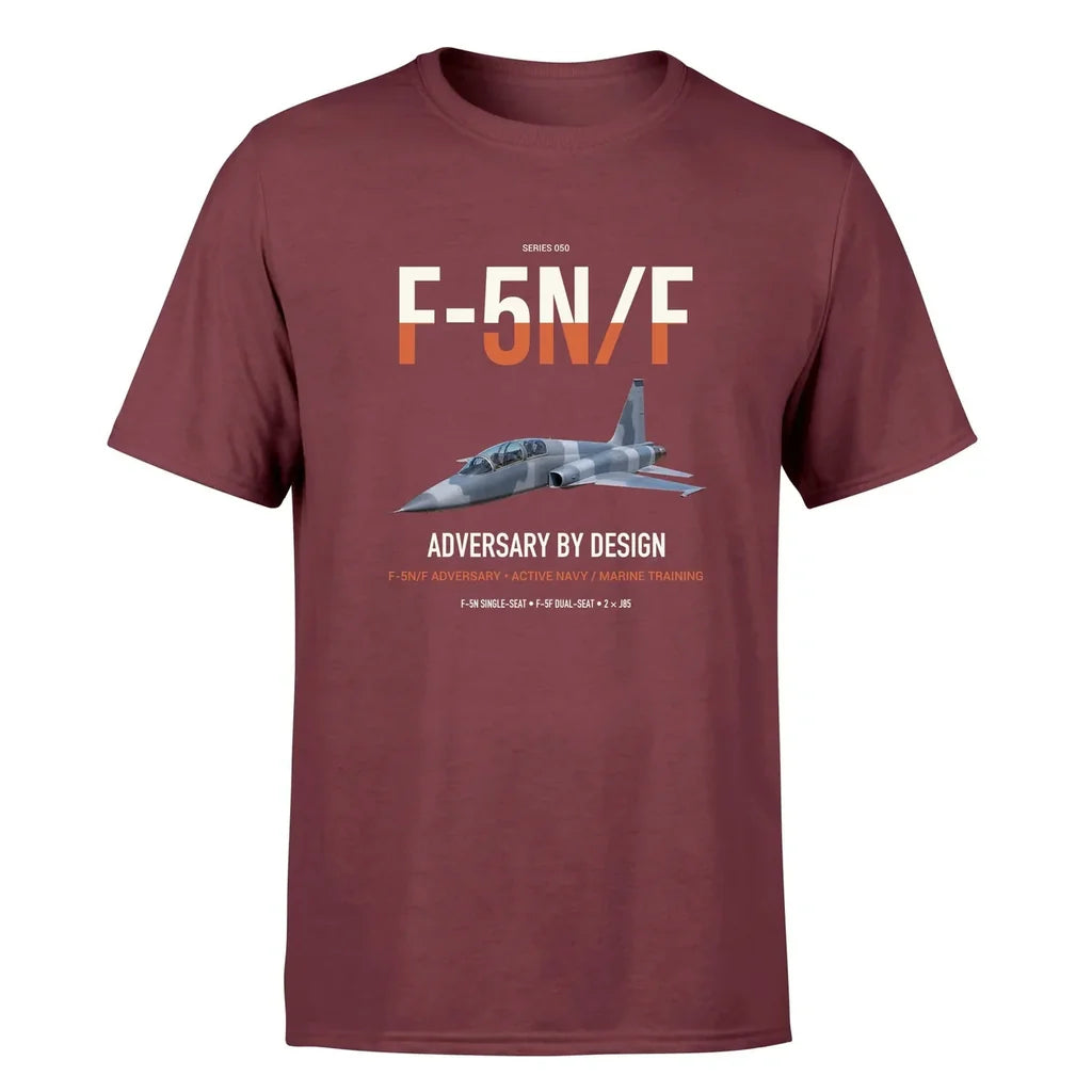 F-5N F Adversary design on dark red double-side t-shirt, single-side print