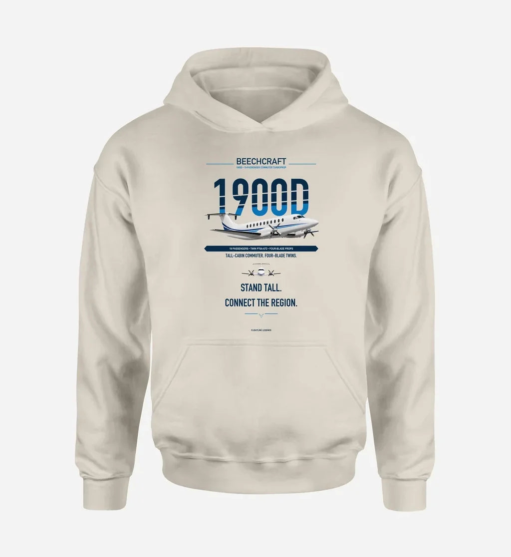 Beechcraft 1900D design on khaki hoodie single side