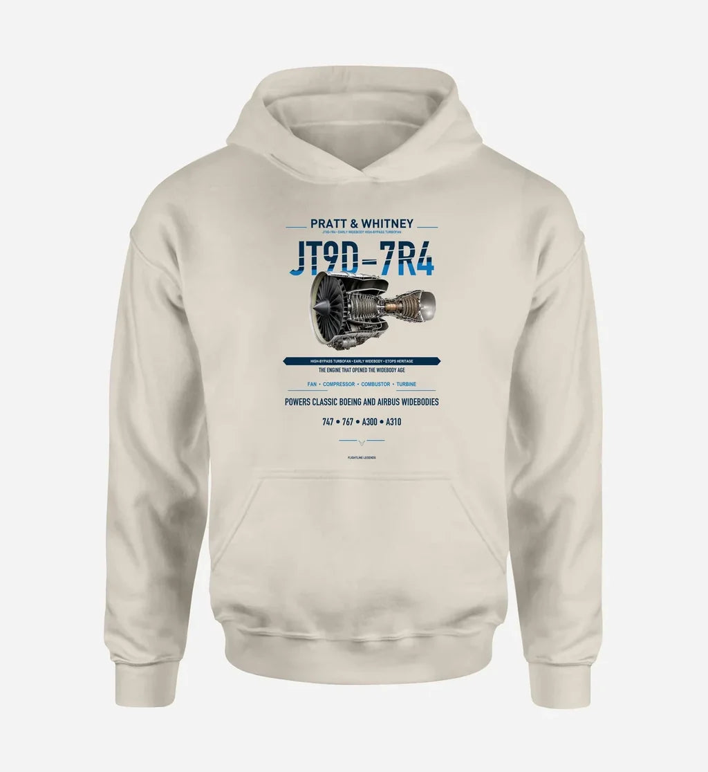JT9D-7R4 design on khaki hoodie single side