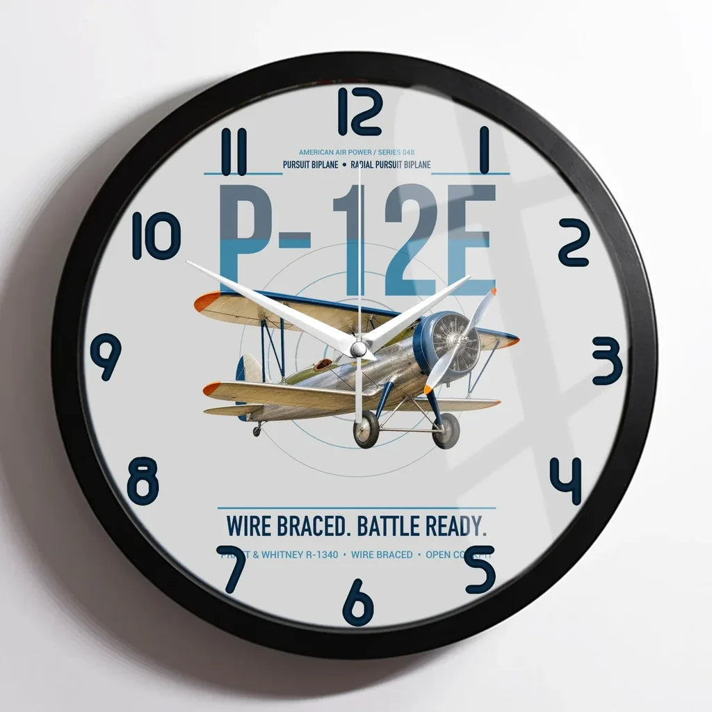 Boeing P-12E design on light gray framed wall clock