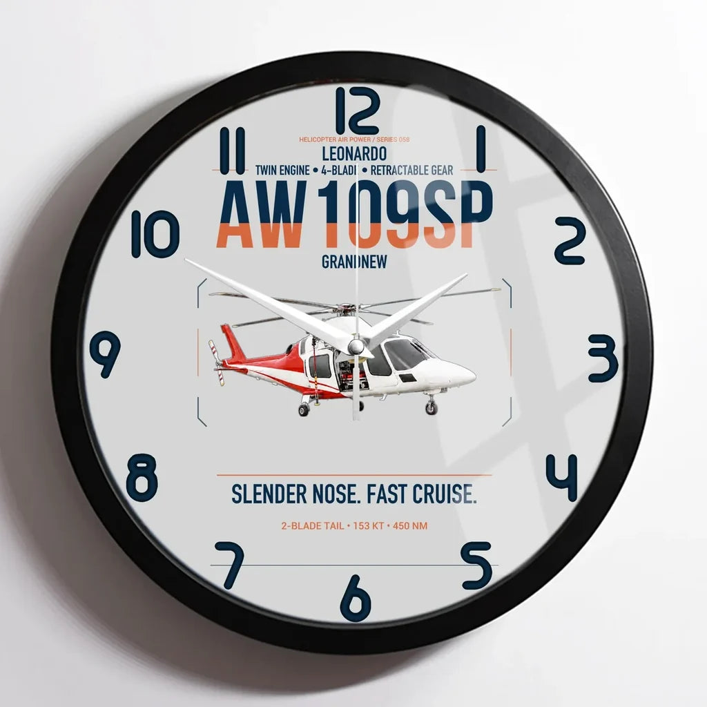 Leonardo AW109SP GrandNew design on light gray framed wall clock