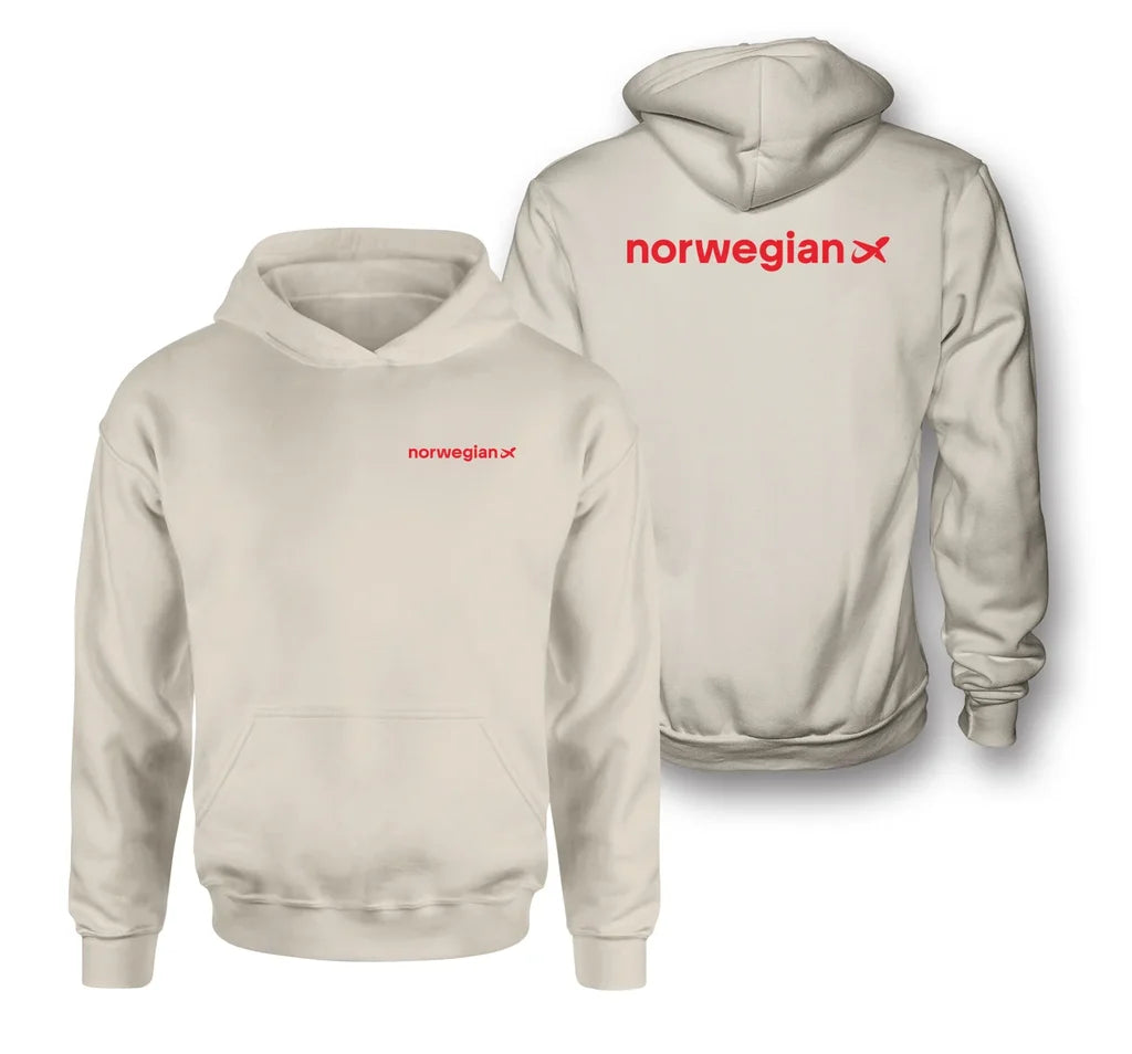Norwegian Airlines logo on khaki double side hoodie