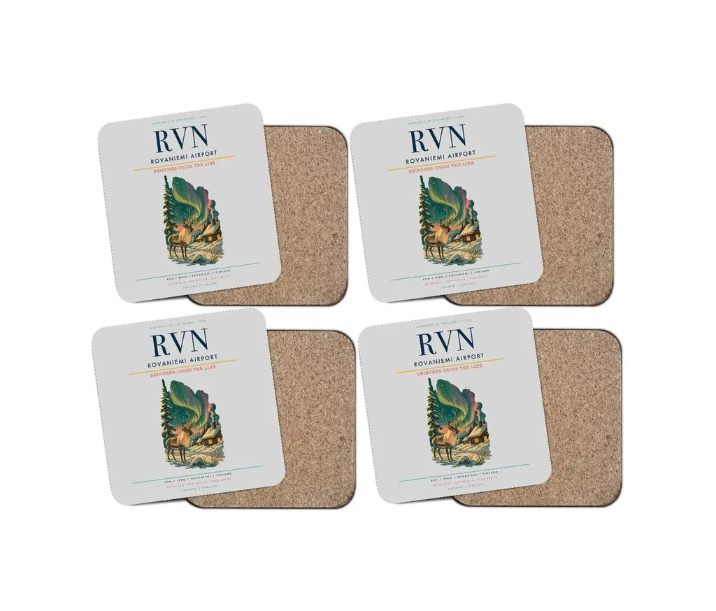 Rovaniemi Airport (RVN) design on light gray 4 pieces set coaster