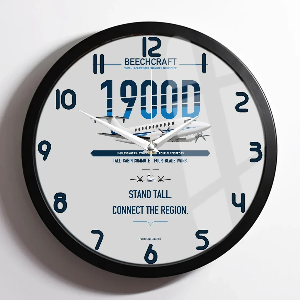 Beechcraft 1900D design on light gray framed wall clock