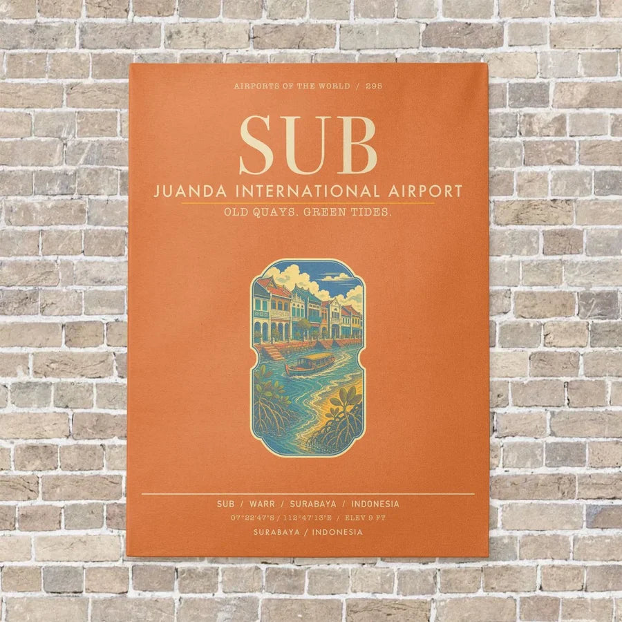 Juanda International Airport Surabaya SUB - Canvas Framed - Orange