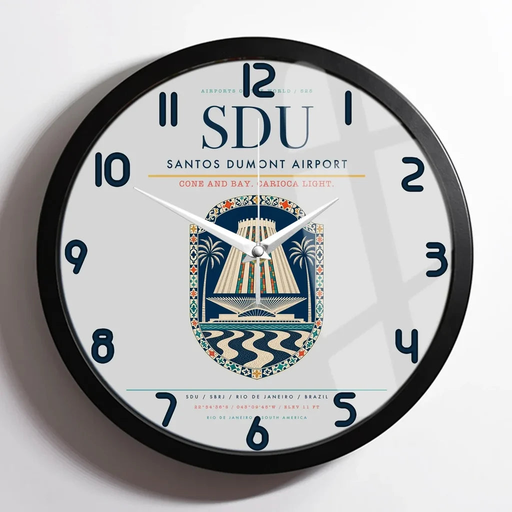 Santos Dumont Airport (SDU) design on light gray framed wall clock