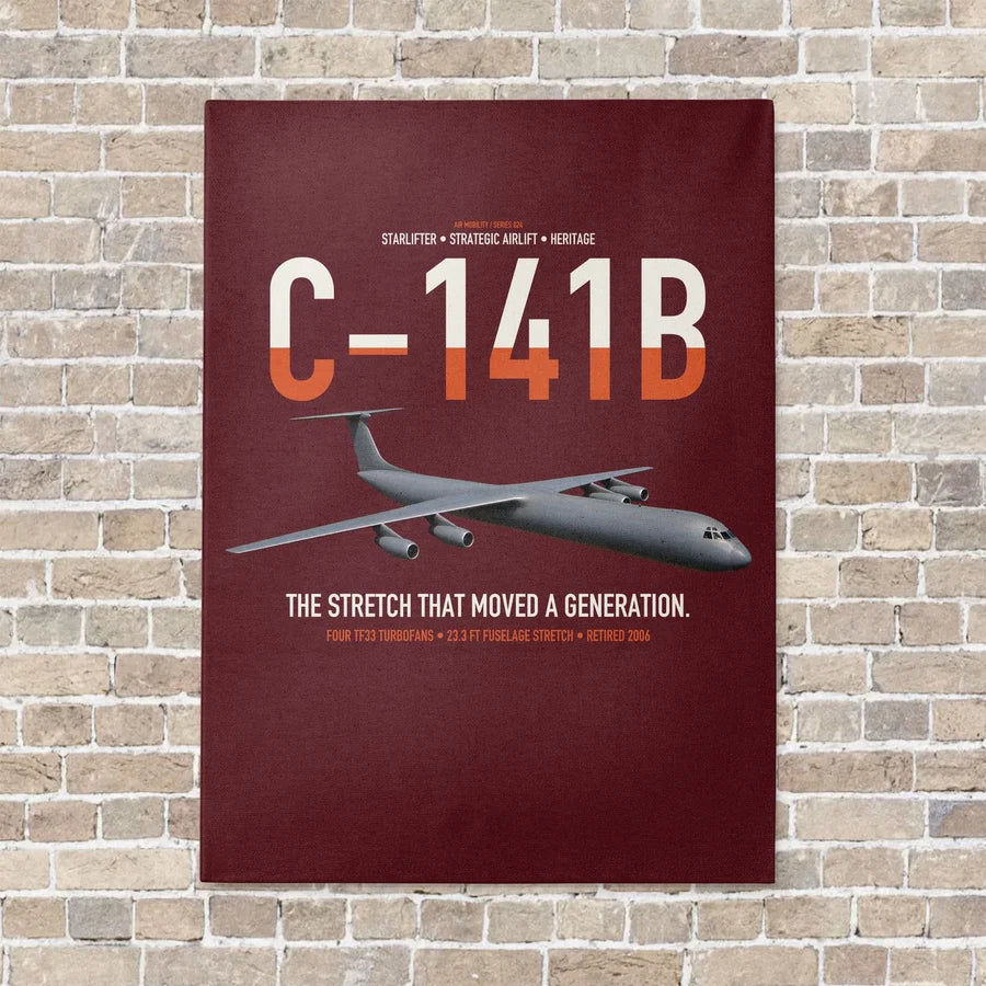C-141B Starlifter vertical canvas print - no frame - dark red background